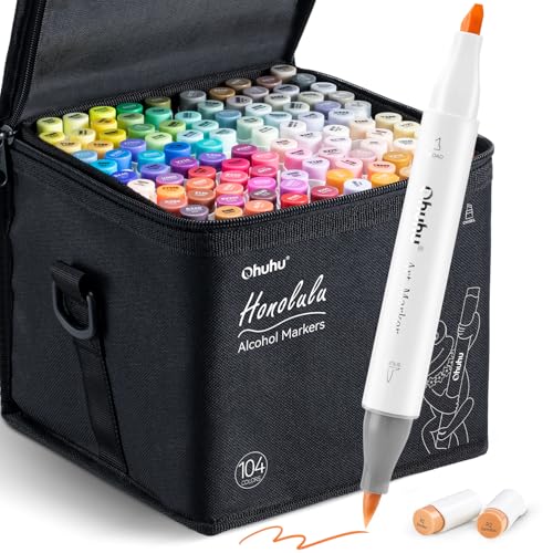 Ohuhu Marker Stifte, Pinsel Marker Stifte Doppelseitige Farbspitz Chisel & Brush Marker auf Alkoholbasis für Comics Pinsel Tip zum Skizzieren Kalligraphieren Zeichnen, Honolulu Serie von Ohuhu