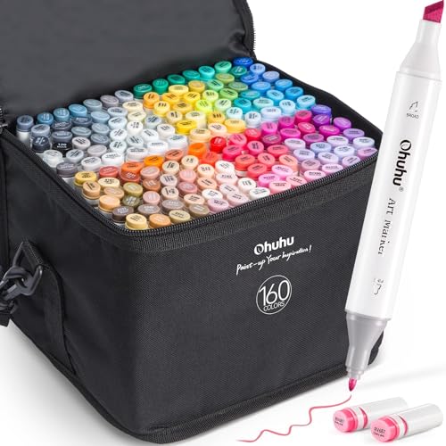 Ohuhu Marker Stifte, Stifte Set 160 Permanent Marker Pen Meißel & Feine Verdoppelt Spitzt Kunst Sketch Twin Marker Stifte mit Tragetasche für Malerei Coloring Unterstreichunge, Oahu Serie Ohuhu Marker Stifte, Stifte Set 160 Permanent Marker Pen Meißel & Feine Verdoppelt Spitzt Kunst Sketch Twin Marker Stifte mit Tragetasche für Malerei Coloring Unterstreichunge, Oahu Serie von Ohuhu