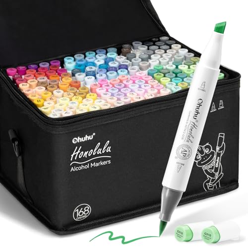 Ohuhu Marker Stifte Set, 168 Farben Pinsel Marker Stift Doppelseitige Farbspitz Chisel Alkoholmarker für Comics Manga Pinsel Tip zum Skizzieren Kalligraphieren Zeichnen, Honolulu Series von Ohuhu