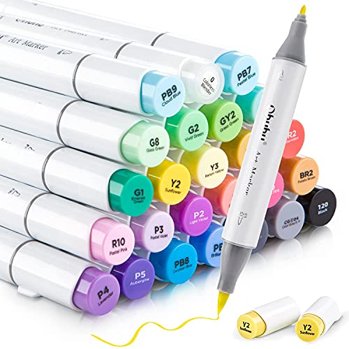 Ohuhu Marker Stifte Set, 24 Farbige Manga Marker Doppelspitze (Pinsel & feine Spitze) Marker Stifte für Künstler-Kunstmarker für die Kolorierung Illustration von Erwachsenen von Ohuhu
