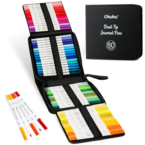 Ohuhu 80 Farben Dual Tip Brush & Fineliner Marker – wasserbasierte Stifte für Journaling, Kalligraphie & Lettering – Ideal für Bullet Journals, Ausmalbücher & Kunstprojekte von Ohuhu