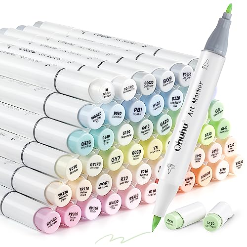 Ohuhu Pastellstifte Marker, Doppelseitige (Pinsel & Fiene) Farbspitze Brush Marker Stifte auf Alkoholbasis mit Tragetasche für Entwürfe und Comics zum Skizzieren Kalligraphieren Zeichnen von Ohuhu