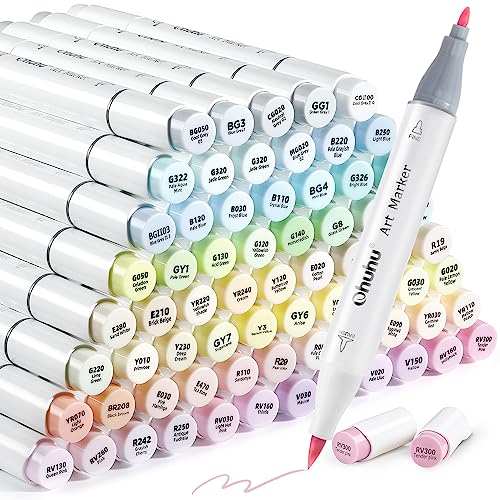 Ohuhu Pastellstifte Marker, 96 Farben Doppelseitige (Pinsel & Fiene) Farbspitze Brush Marker Stifte auf Alkoholbasis mit Tragetasche für Entwürfe und Comics zum Skizzieren Kalligraphieren Zeichnen von Ohuhu