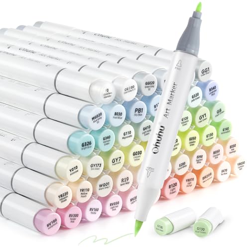 Ohuhu Pastellstifte Marker, Doppelseitige (Pinsel & Fiene) Farbspitze Brush Marker Stifte auf Alkoholbasis mit Tragetasche für Entwürfe und Comics zum Skizzieren Kalligraphieren Zeichnen von Ohuhu