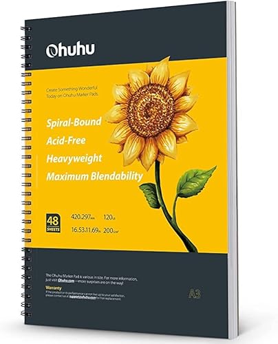 Ohuhu Skizzenbuch A3 Spiralbindung, 96 Seiten/48 Blatt - 200 g/m² - Hardcover - Zeichenblock - Schwere Glatte Zeichenpapier für Künstler und Profis für Zeichnungen und Skizzen, 42x29,7cm von Ohuhu