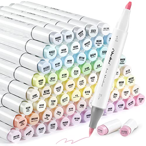 Ohuhu Marker Stifte Pastel mit 96 Farben, doppelseitige Farbspitze Brush Marker für Entwürfe und Comics, feiner Pinsel zum Skizzieren, Kalligraphieren, Zeichnen und Illustrieren von Ohuhu