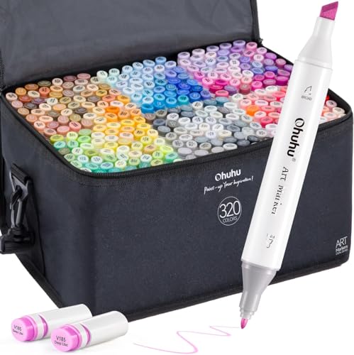 Ohuhu Marker Stifte Set, 320 Farben Stifte Set Permanent Marker Pen Meißel & Feine Verdoppelt Spitzt Kunst Sketch Twin Marker Stifte mit Tragetasche für Malerei Coloring von Ohuhu