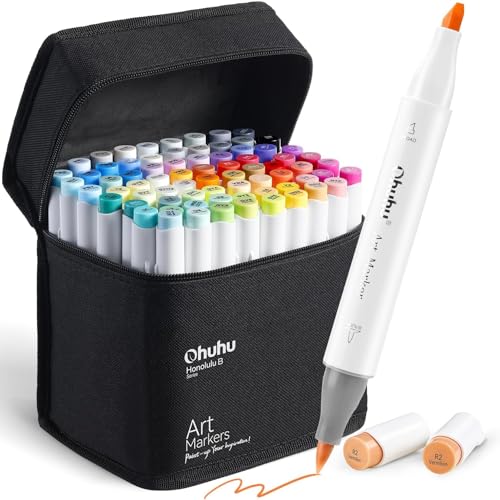 Ohuhu Marker Stifte Set, Pinsel Marker Stift mit 72 Farben Doppelseitige Farbspitz Chisel Alkoholmarker für Comics Manga Pinsel Tip zum Skizzieren Kalligraphieren Zeichnen von Ohuhu