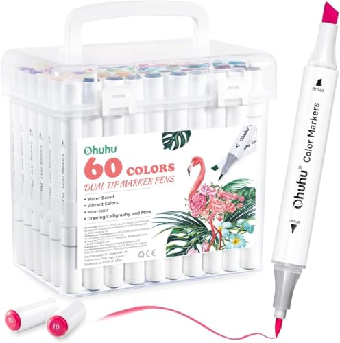Ohuhu Marker Wasser 60 Farben – Filzstifte mit Doppelspitze (6,5 mm & 1-2 mm) für Erwachsene & Studenten – Ideal für Comics, Skizzieren, Kalligraphie & Zeichnen – Geruchlos Ohuhu Marker Wasser 60 Farben – Filzstifte mit Doppelspitze (6,5 mm & 1-2 mm) für Erwachsene & Studenten – Ideal für Comics, Skizzieren, Kalligraphie & Zeichnen – Geruchlos von Ohuhu