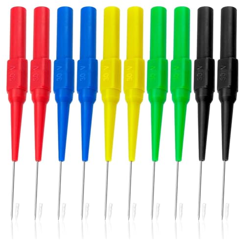 Ohulelks 10 Stück Prüfspitzenstifte, Zerstörungsfreier Stift mit Edelstahlisolierung, 0,7 mm Drahtdurchstech-Sondenstift, Multimetersonden von Ohulelks
