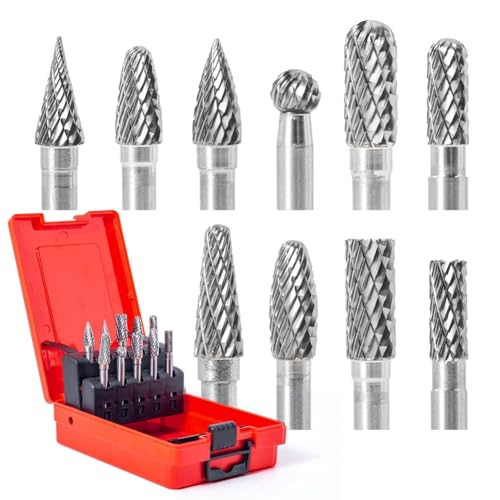 Ohulelks 10-Teiliges Hartmetall-Frässtift-Set, 1/4 Schaft, Doppelschneidfräser zum Fräsen, Schnitzen, Gravieren, Entgraten, Bohren Von Ohulelks 10-Teiliges Hartmetall-Frässtift-Set, 1/4 Schaft, Doppelschneidfräser zum Fräsen, Schnitzen, Gravieren, Entgraten, Bohren Von von Ohulelks