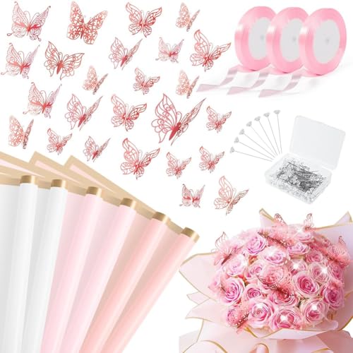 Ohulelks 181-Teiliges Blumenstrauß-Geschenkpapier-Set für DIY-Bastelarbeiten, Hochzeit, Muttertag, Geburtstagsfeier von Ohulelks