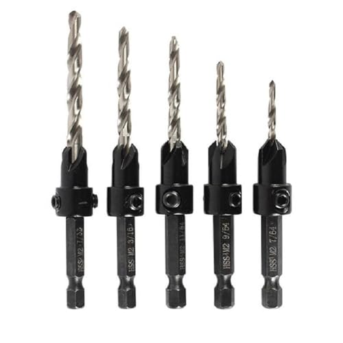 Ohulelks 5-Teiliges Verstellbares Senkbohrer-Set Aus Schnellarbeitsstahl, Konischer Bohrer für die Holzbearbeitung, 4 6 8 10 12 von Ohulelks