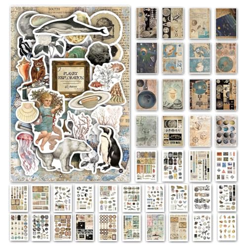 Ohulelks Ästhetisches Washi-Aufkleberpapier im Vintage-Stil für Scrapbooking, 40 Blatt Ephemera-Buch für Art Journaling, B von Ohulelks