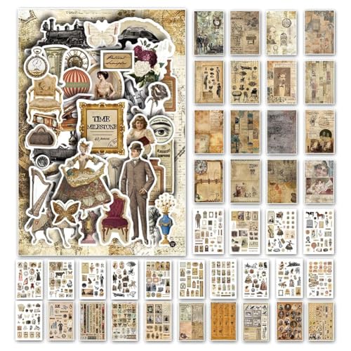Ohulelks Ästhetisches Washi-Stickerpapier im Vintage-Stil für Scrapbooking, 40 Blatt Ephemera-Buch für Art Journaling, A von Ohulelks