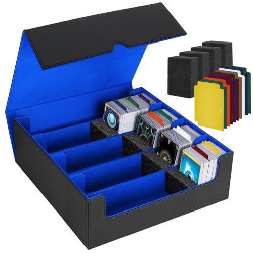 Ohulelks Sammelkarten-Aufbewahrungsbox, 4-Reihige Kartendeck-Hülle, Kartenbox mit Magnetverschluss für Spielkarten, Schwarz und Blau von Ohulelks