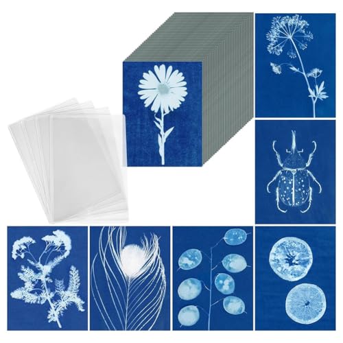 Ohulelks Sun Print Paper Kit, 100 Blatt Cyanotypie-Papier mit 4 Blatt Acrylplatte, A5 Sun Art Papier, Solar Printing Art Papier Ohulelks Sun Print Paper Kit, 100 Blatt Cyanotypie-Papier mit 4 Blatt Acrylplatte, A5 Sun Art Papier, Solar Printing Art Papier von Ohulelks