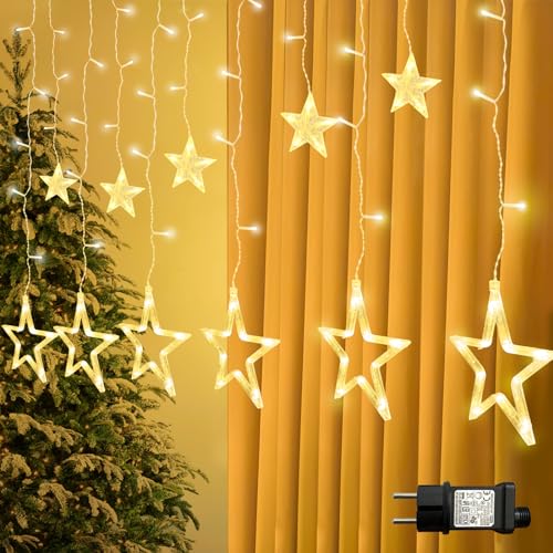 Oiamker LED Lichterkette Sterne, 2.3m Weihnachtslichter Sternenvorhang, 12 Sterne 138 LEDs Lichtervorhang mit 8 Modi Für Schlafzimmer, Wohnräume, Weihnachten von Oiamker