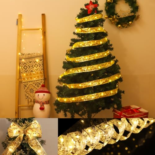 Oiamker Weihnachtsband Lichter, 5m 50 LED Weihnachtsbaum Band Lichter, Glänzende Band Lichterkette mit 2 Leuchtmodi für Weihnachtsbaum Dekorationen, Party,Hochzeiten und Urlaubsdeko (Warmweiß) von Oiamker