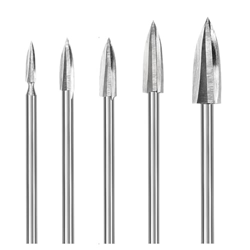 Oiieco Holzschnitzwerkzeug Set, 5 Stück Gravierbohrer Holz mit 3mm Schaft für Rotationswerkzeuge, Holz Fräser Set für Schnitzen und Bohren von Oiieco