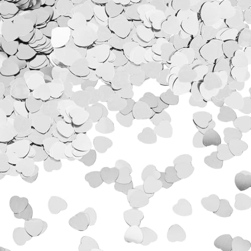 Oiieco Silbernes Herz-Konfetti, Tischstreufolie, Glitzerkonfetti, für Hochzeit, Verlobung, Jahrestag, Valentinstag, Geburtstag und Partydekoration, 4 Stück von Oiieco