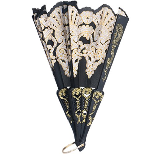 Oilmal Fächer, Schwarz, spanische Tanzparty, Hochzeit, Spitze, Seide, faltbar, Handblumen-Fächer von Oilmal