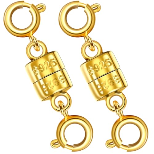 925 Silber Magnetische Halskettenverschlüsse, magnetische Halskettenverschlüsse und Verschlüsse für Armband-Halsketten-Verlängerung (2 Stück Gold) von Oilzorr