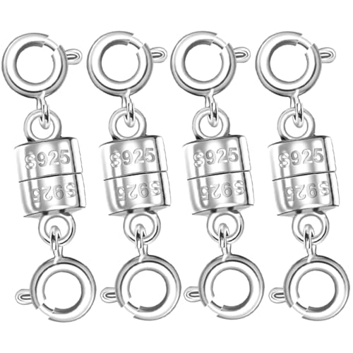 925 Silber Magnetische Halskettenverschlüsse, magnetische Halskettenverschlüsse und Verschlüsse für Armband-Halsketten-Verlängerung (4 Stück Silber) von Oilzorr