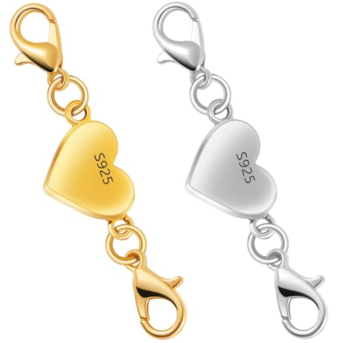 925 Silber herzförmige magnetische Halskettenverschlüsse und Verschlüsse, Magnetverschluss, Konverter für Schmuckherstellung, Kettenverlängerung, Verbindungsstück für Halskette, Armband (1 Gold + 1 925 Silber herzförmige magnetische Halskettenverschlüsse und Verschlüsse, Magnetverschluss, Konverter für Schmuckherstellung, Kettenverlängerung, Verbindungsstück für Halskette, Armband (1 Gold + 1 von Oilzorr