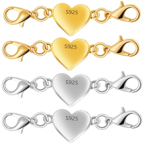 925 Silber herzförmige magnetische Halskettenverschlüsse und Verschlüsse, Magnetverschluss, Konverter für Schmuckherstellung, Kettenverlängerung, Verbindungsstück für Halskette, Armband (2 Gold + 2 925 Silber herzförmige magnetische Halskettenverschlüsse und Verschlüsse, Magnetverschluss, Konverter für Schmuckherstellung, Kettenverlängerung, Verbindungsstück für Halskette, Armband (2 Gold + 2 von Oilzorr