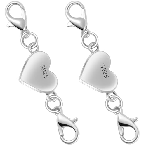 925 Silber herzförmige magnetische Halskettenverschlüsse und Verschlüsse, Magnetverschluss, Konverter für Schmuckherstellung, Kettenverlängerung, Verbindungsstück für Halskette, Armband (2 Stück 925 Silber herzförmige magnetische Halskettenverschlüsse und Verschlüsse, Magnetverschluss, Konverter für Schmuckherstellung, Kettenverlängerung, Verbindungsstück für Halskette, Armband (2 Stück von Oilzorr