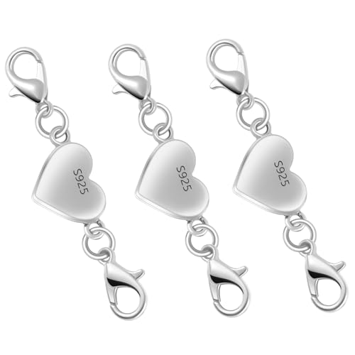 925 Silber herzförmige magnetische Halskettenverschlüsse und Verschlüsse, Magnetverschluss, Konverter für Schmuckherstellung, Kettenverlängerung, Verbindungsstück für Halskette, Armband (3 Stück von Oilzorr