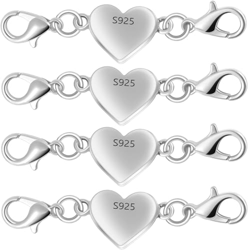 925 Silber herzförmige magnetische Halskettenverschlüsse und Verschlüsse, Magnetverschluss, Konverter für Schmuckherstellung, Kettenverlängerung, Verbindungsstück für Halskette, Armband (4 Stück 925 Silber herzförmige magnetische Halskettenverschlüsse und Verschlüsse, Magnetverschluss, Konverter für Schmuckherstellung, Kettenverlängerung, Verbindungsstück für Halskette, Armband (4 Stück von Oilzorr