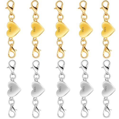 925 Silber herzförmige magnetische Halskettenverschlüsse und Verschlüsse, Magnetverschluss, Konverter für Schmuckherstellung, Kettenverlängerung, Verbindungsstück für Halskette, Armband (5 Gold + 5 925 Silber herzförmige magnetische Halskettenverschlüsse und Verschlüsse, Magnetverschluss, Konverter für Schmuckherstellung, Kettenverlängerung, Verbindungsstück für Halskette, Armband (5 Gold + 5 von Oilzorr