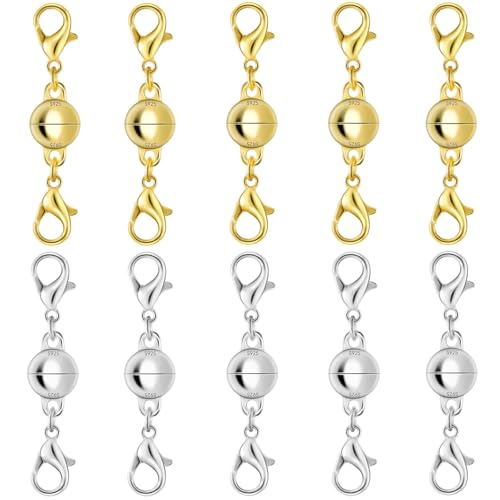 925er Silber Doppel-Karabiner-Magnetverschlüsse, magnetische Halskettenverschlüsse und Verschlüsse, doppelter Karabinerverschluss, magnetischer Schmuckverschluss für Halsketten (10 Stück, Gold von Oilzorr