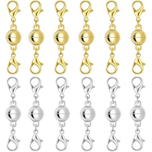 925er Silber Doppel-Karabiner-Magnetverschlüsse, magnetische Halskettenverschlüsse und Verschlüsse, doppelter Karabinerverschluss, magnetischer Schmuckverschluss für Halsketten (12 Stück, Gold von Oilzorr