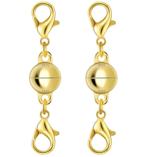 925er Silber Doppel-Karabiner-Magnetverschlüsse, magnetische Halskettenverschlüsse und Verschlüsse, doppelter Karabinerverschluss, magnetischer Schmuckverschluss für Halsketten (2 Stück Gold) von Oilzorr