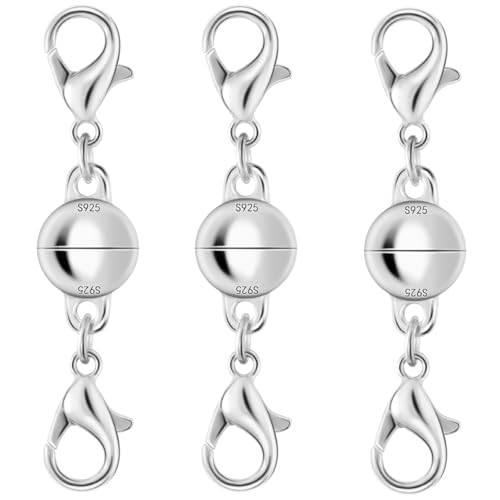 925er Silber Doppel-Karabiner-Magnetverschlüsse, magnetische Halskettenverschlüsse und Verschlüsse, doppelter Karabinerverschluss, magnetischer Schmuckverschluss für Halsketten (3 Stück, Silber) von Oilzorr