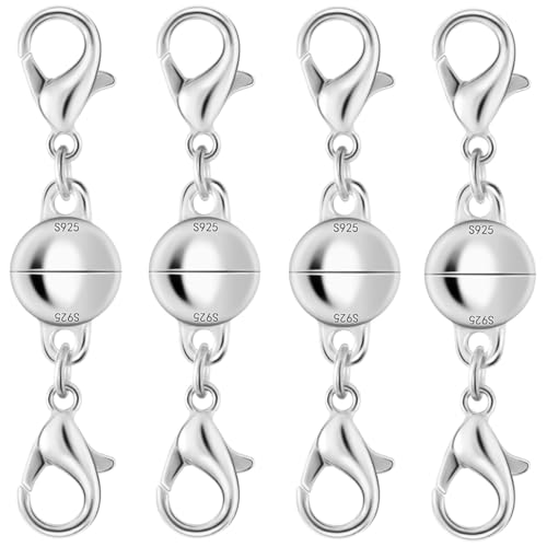 925er Silber Doppel-Karabiner-Magnetverschlüsse, magnetische Halskettenverschlüsse und Verschlüsse, doppelter Karabinerverschluss, magnetischer Schmuckverschluss für Halsketten (4 Stück, Silber) von Oilzorr