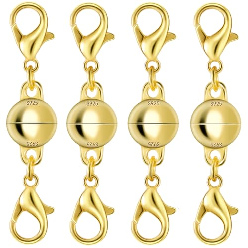 925er Silber Doppel-Karabiner-Magnetverschlüsse, magnetische Halskettenverschlüsse und Verschlüsse, doppelter Karabinerverschluss, magnetischer Schmuckverschluss für Halsketten (4 Stück Gold) von Oilzorr