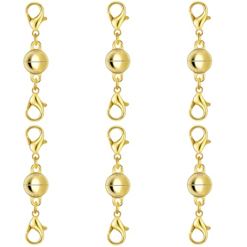 925er Silber Doppel-Karabiner-Magnetverschlüsse, magnetische Halskettenverschlüsse und Verschlüsse, doppelter Karabinerverschluss, magnetischer Schmuckverschluss für Halsketten (6 Stück Gold) von Oilzorr