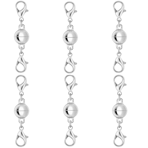 925er Silber Doppel-Karabiner-Magnetverschlüsse, magnetische Halskettenverschlüsse und Verschlüsse, doppelter Karabinerverschluss, magnetischer Schmuckverschluss für Halsketten (6 Stück Silber) von Oilzorr