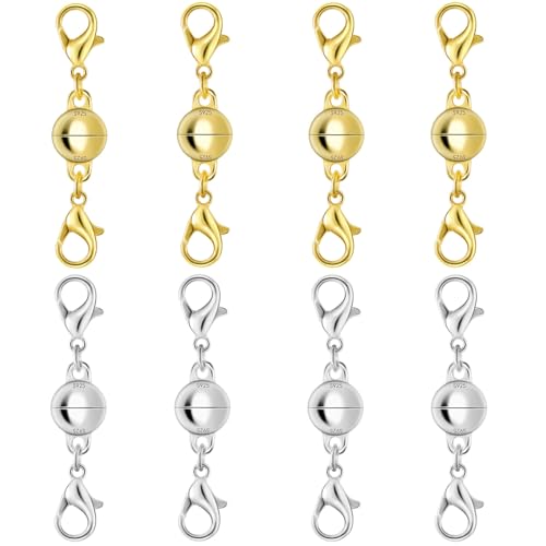 925er Silber Doppel-Karabiner-Magnetverschlüsse, magnetische Halskettenverschlüsse und Verschlüsse, doppelter Karabinerverschluss, magnetischer Schmuckverschluss für Halsketten (8 Stück, Gold und von Oilzorr