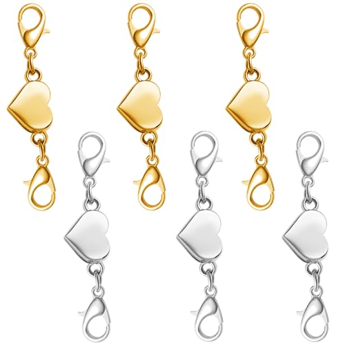 925er Sterlingsilber, Herz-Magnetverschluss, doppelter Karabinerverschluss für Halskette, Armband, Schmuckherstellung, Verbindungsstück (3 Gold + 3 Silber) von Oilzorr