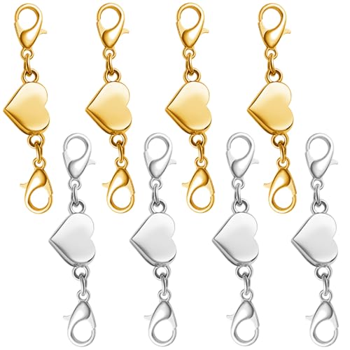 925er Sterlingsilber, Herz-Magnetverschluss, doppelter Karabinerverschluss für Halskette, Armband, Schmuckherstellung (4 Gold + 4 Silber) von Oilzorr
