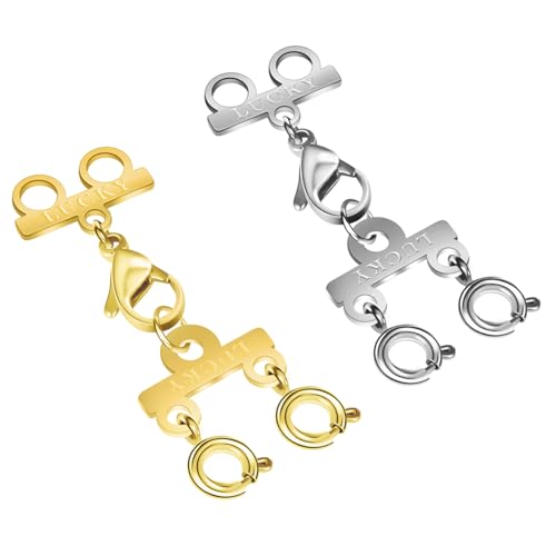 Halsketten-Verschlüsse, mehrsträngige Halskettenverschlüsse, Gold- und Silberverbinder für Schicht-Look, Halsketten-Trennzeichen (2 Gold + 2 Silber) von Oilzorr