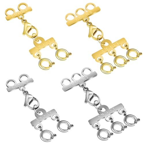 Halsketten-Verschlüsse, mehrsträngige Halskettenverschlüsse, Gold- und Silberverbinder für Schicht-Look, Halsketten-Trennzeichen (4 Stück goldfarben) von Oilzorr
