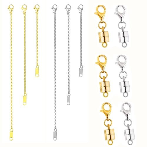 Halskettenverlängerung und magnetischer Halskettenverschluss, Magnetverschlüsse für Armbandverlängerungen, Kettenverlängerung für Schmuckreparatur-Set (L Gold + Silber) von Oilzorr