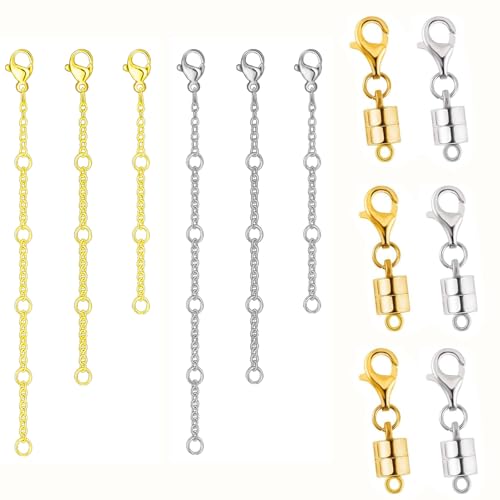 Halskettenverlängerung und magnetischer Halskettenverschluss, Magnetverschlüsse für Armbandverlängerungen, Kettenverlängerung für Schmuckreparatur-Set (L Gold + Silber) von Oilzorr