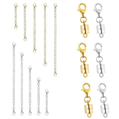 Halskettenverlängerung und magnetischer Halskettenverschluss, Magnetverschlüsse für Armbandverlängerungen, Kettenverlängerung für Schmuckreparatur-Set (Lgold + SilberC) von Oilzorr